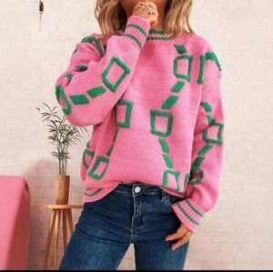 Pink and Green Geometric Sweatr NWOT size Large